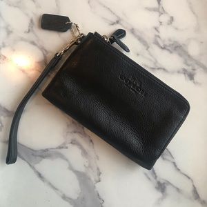 Coach Pebble Leather Double Corner Zip Wristlet